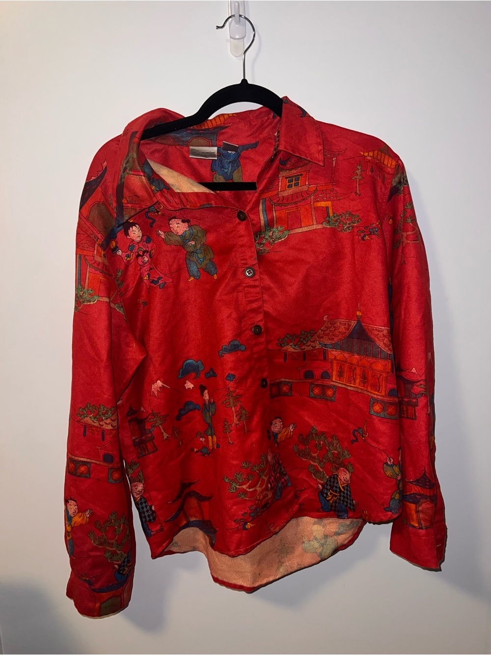 Vintage Chico's Red Scenic Print Button-Down Shirt